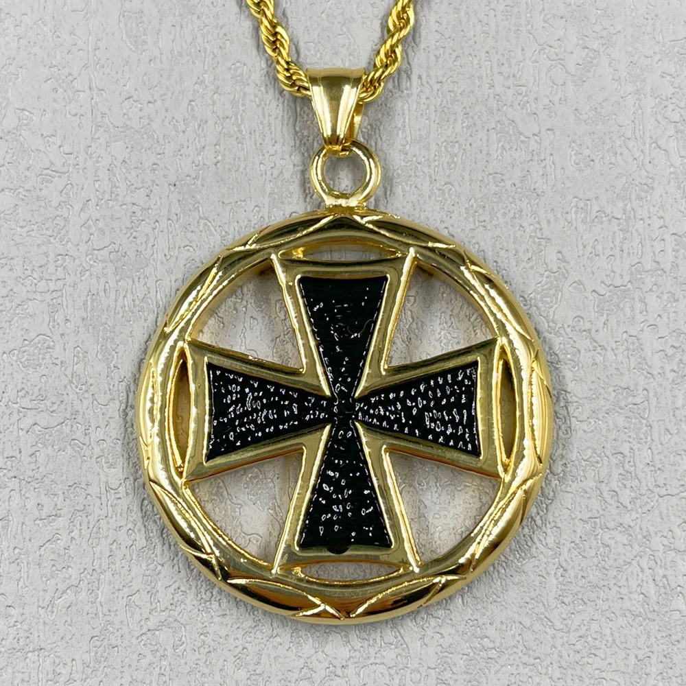 big 316L Stainless Steel gold color with black Newest Cross Knights Templar Classic Pendant for men women jewelry