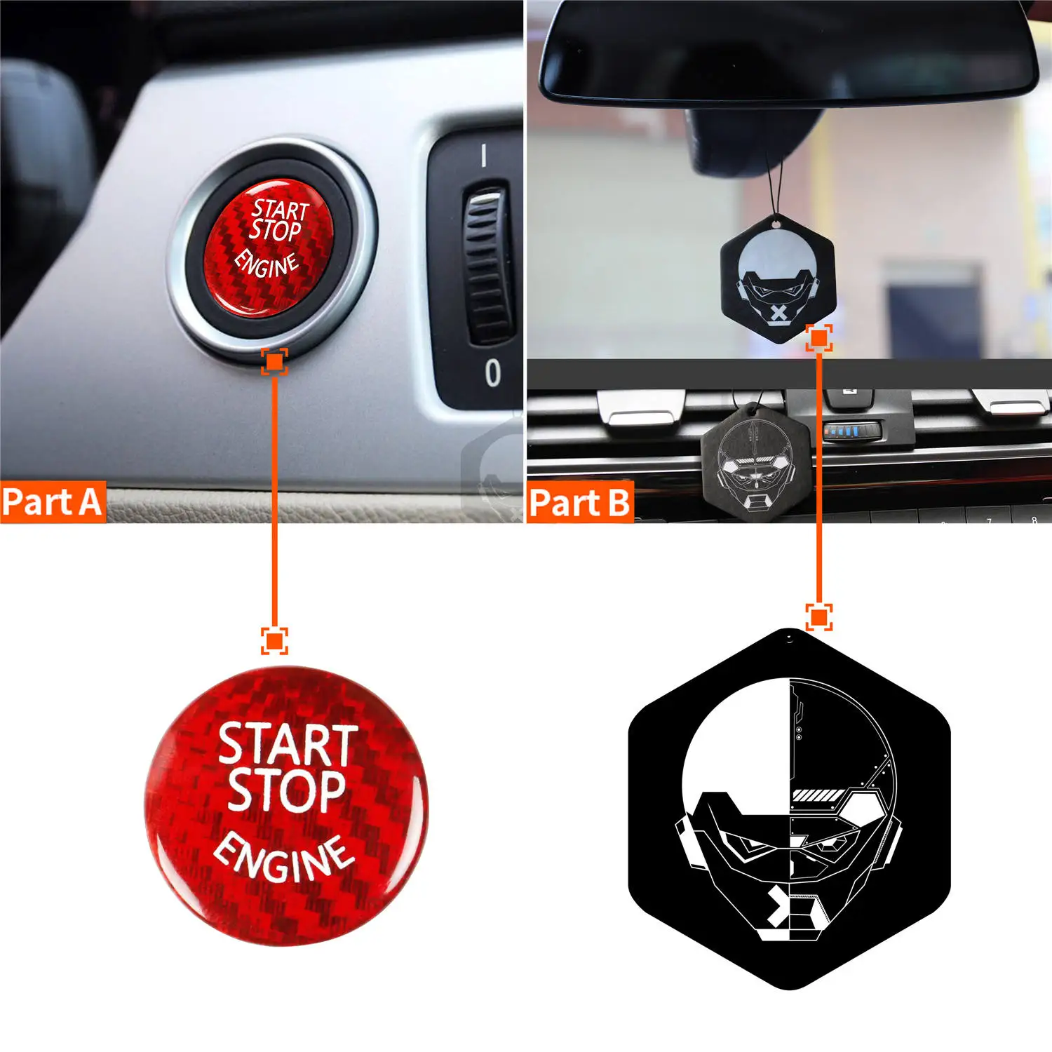 الأحمر ألياف الكربون محرك بدء إيقاف غطاء أزرار غطاء ملصقات السيارات لسيارات BMW E90 E92 E93 3 سلسلة اكسسوارات السيارات الداخلية