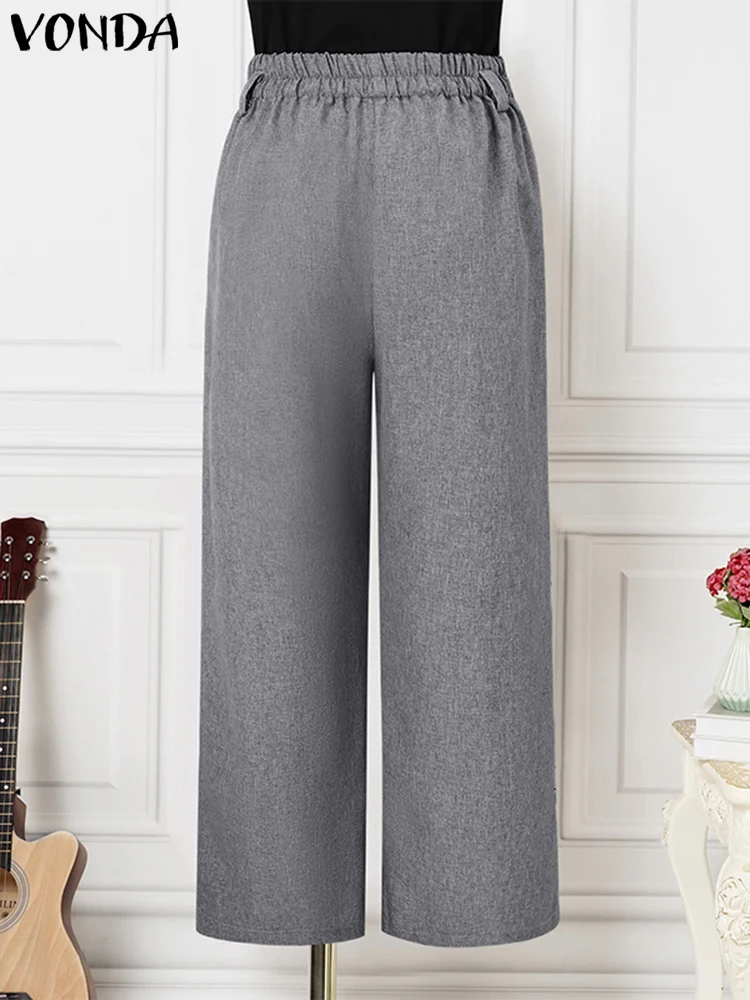 VONDA Elegant Office OL Lange broek Damespakbroek 2024 Mode Het hele seizoen Effen Kleur Casual Split Bottoms Oversized