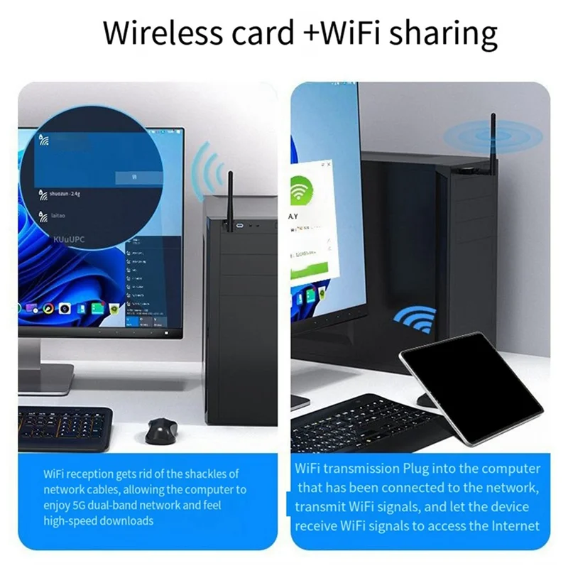 ABMF-3X NIC 수신기 드라이버가 없는 USB 무선 Wifi 올인원 NIC 수신기 PC 노트북 Wifi 외부 송신기