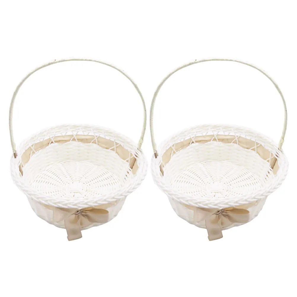 

2 Pcs Hand-woven Flower Baskets Rustic Coffee 16x20cm Wedding Favors Storage Basket Handle Girls Events Parties Decorations