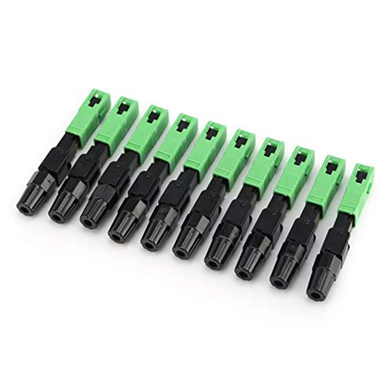 10Pcs Sc/Apc Fiber Optic Connector Embedded Single Mode Component Fiber Optic Quick Connector-Black + Green