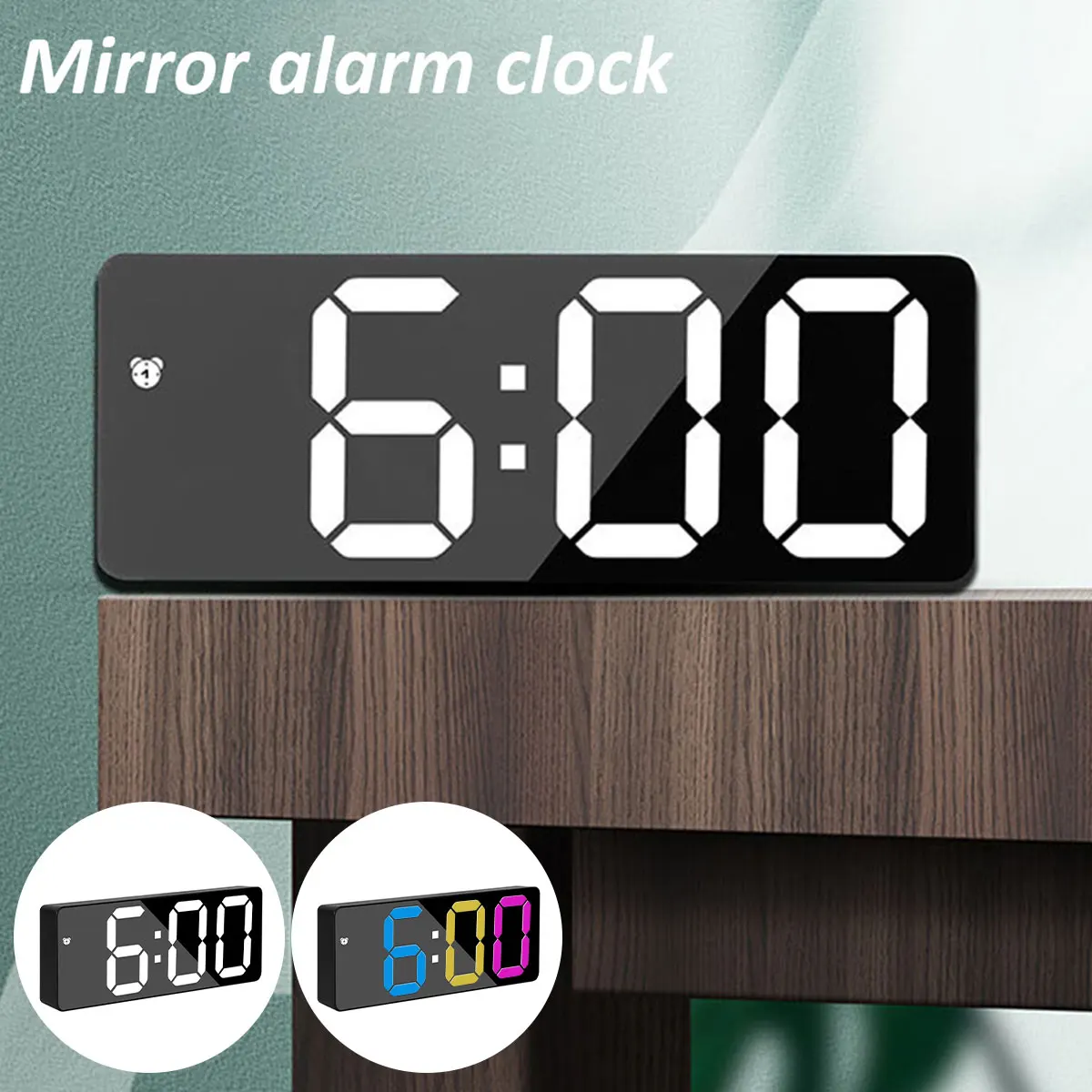 

Digital Alarm Clock 6.3" LED Mirror Clock with Snooze Time Date Voice Control Time Memory Function LED Display Electronic Clocks