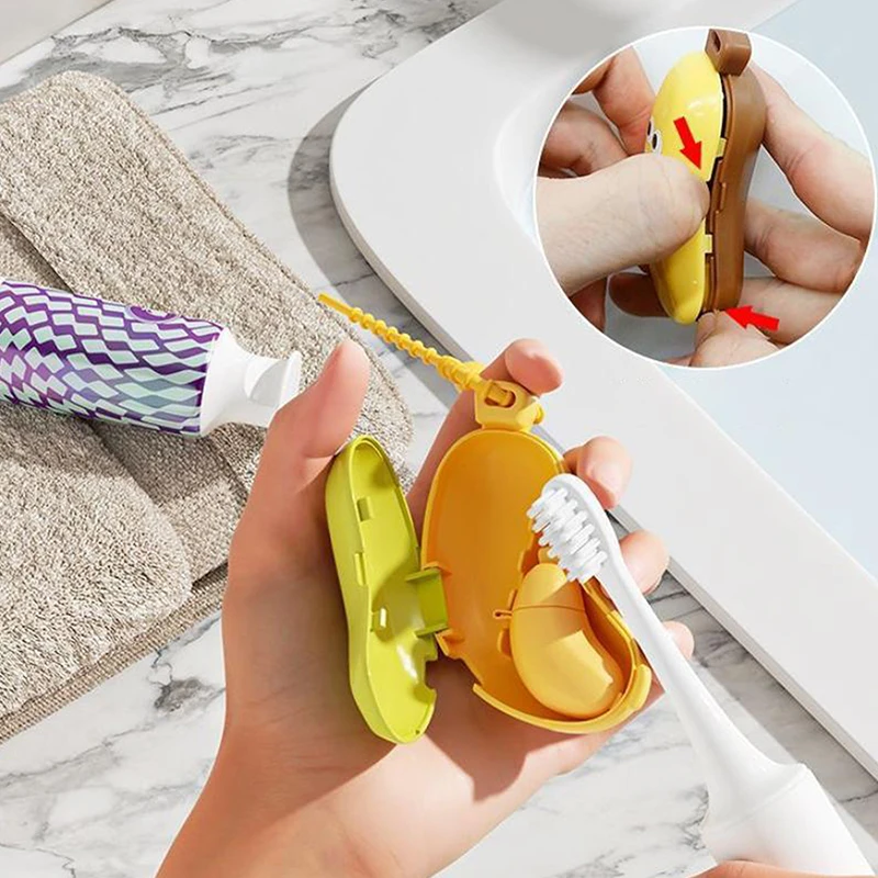 Travel Protector Case Portable Toothpaste Capsule Holder Dustproof Hiking Camping Organizer 2-in-1 Banana Toothbrush Head Cover