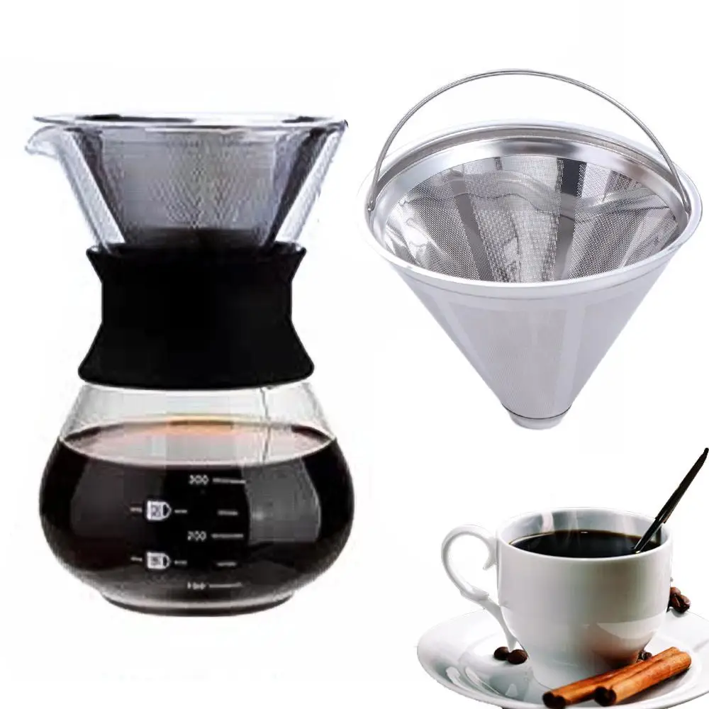 304 Stainless Steel Drip Coffee Machine Filter with Foldable Handle Reusable Coffee Powder Basket Fine Mesh Tea Strainer