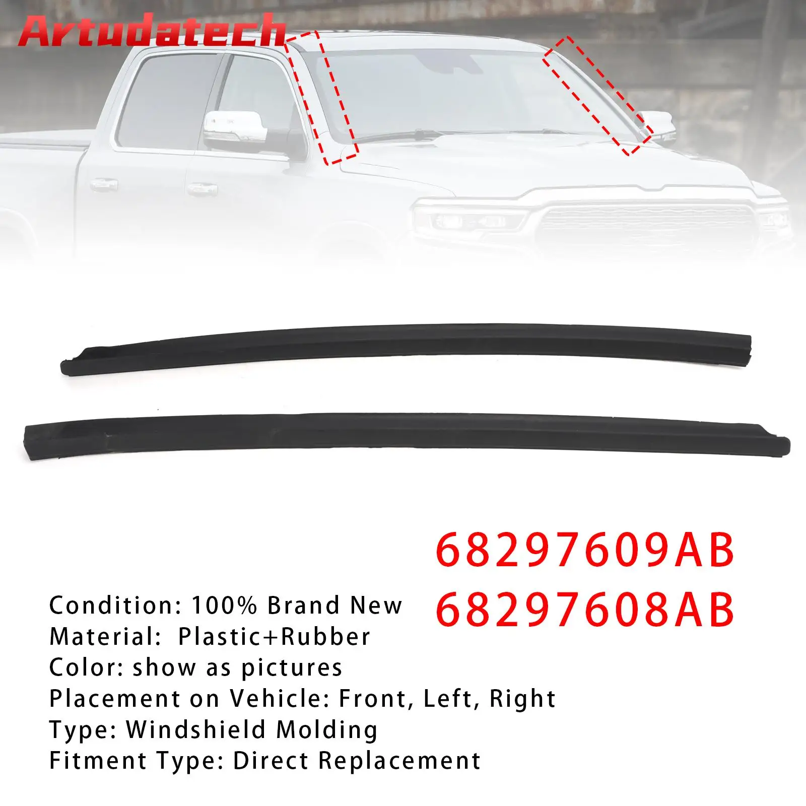 Artudatech Front Left+Right Windshield Molding For Ram 1500 2500 3500 4500 2009-2018 2019 2020 2021 2022 Car Accessories