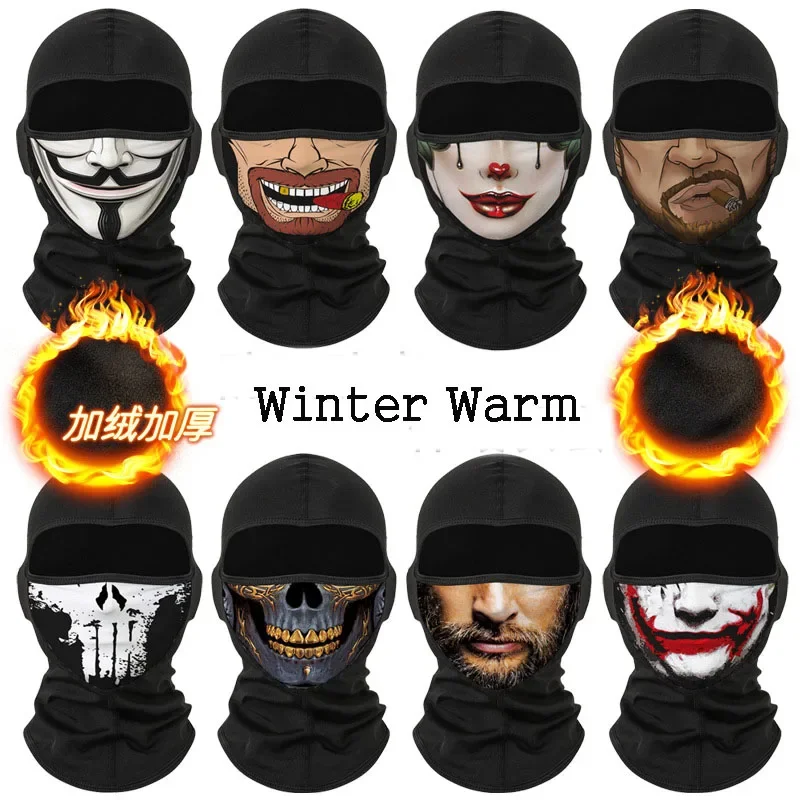 Fleece Tactical Balaclava 3D Print Full Face Mask Cap Winter Warm Windproof Cycling Hiking Skiing Scarf Hat Bandana Neck Gaiter