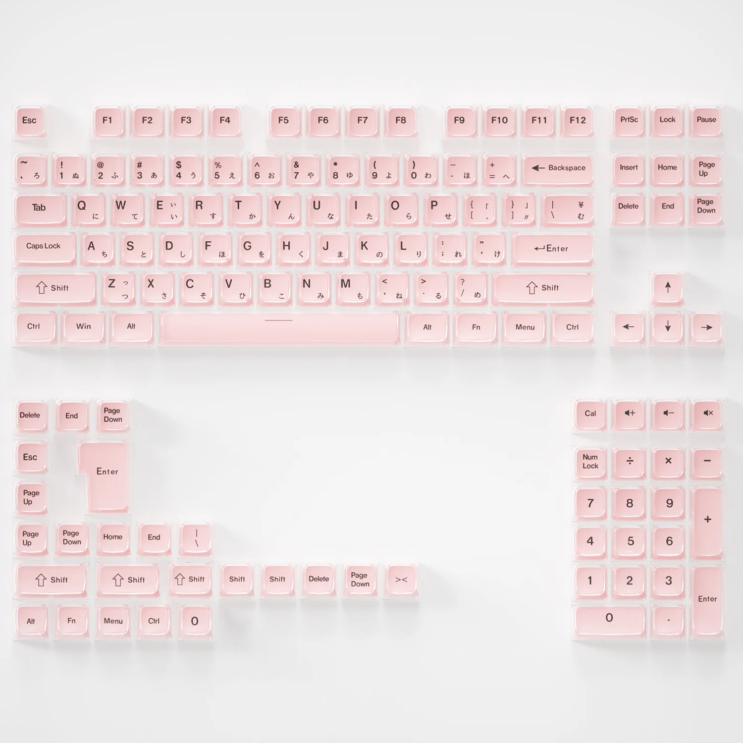 Japanese layout keycaps crystal jelly mechanical keyboard key cap 132 keys CBSA height for 61 68 75 84 87 89 96 98 100 104 + ISO view 6