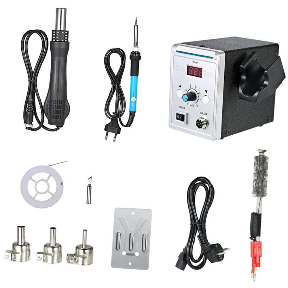 858D 700W Soldering Station LED Digital Solder Iron Desoldering Station BGA Rework Solder Station Hot Air Gun+Electric Iron Set