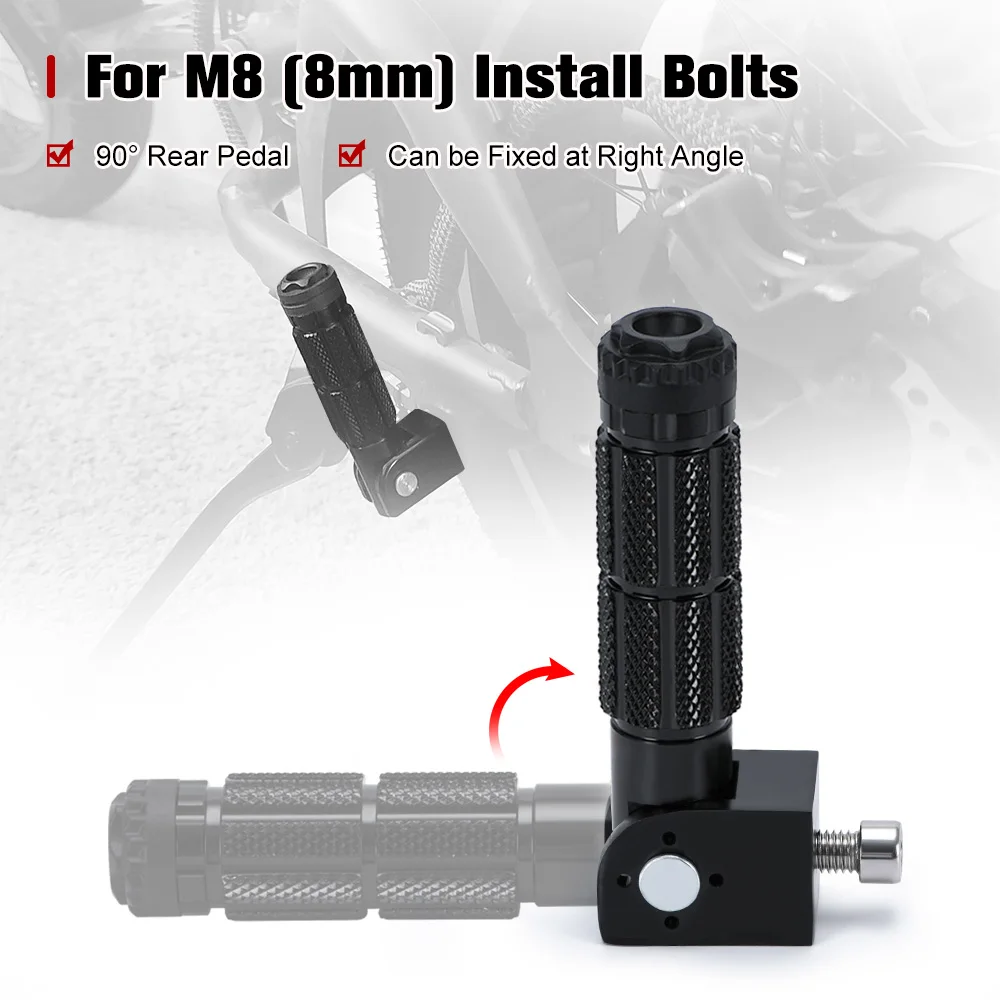 2 Pcs M8 Universal Motorcycle Motor Bike Folding Footrests Footpegs Foot Rests Pegs Rear Pedals Set CNC Aluminum Motorcycle Part