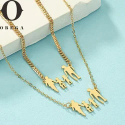 Obega 2PCS Bracelet Necklace Family Jewelry Set Dad Mom Children Pendant Lovely Pendant Gold Color Bracelet Trendy Jewelry Set