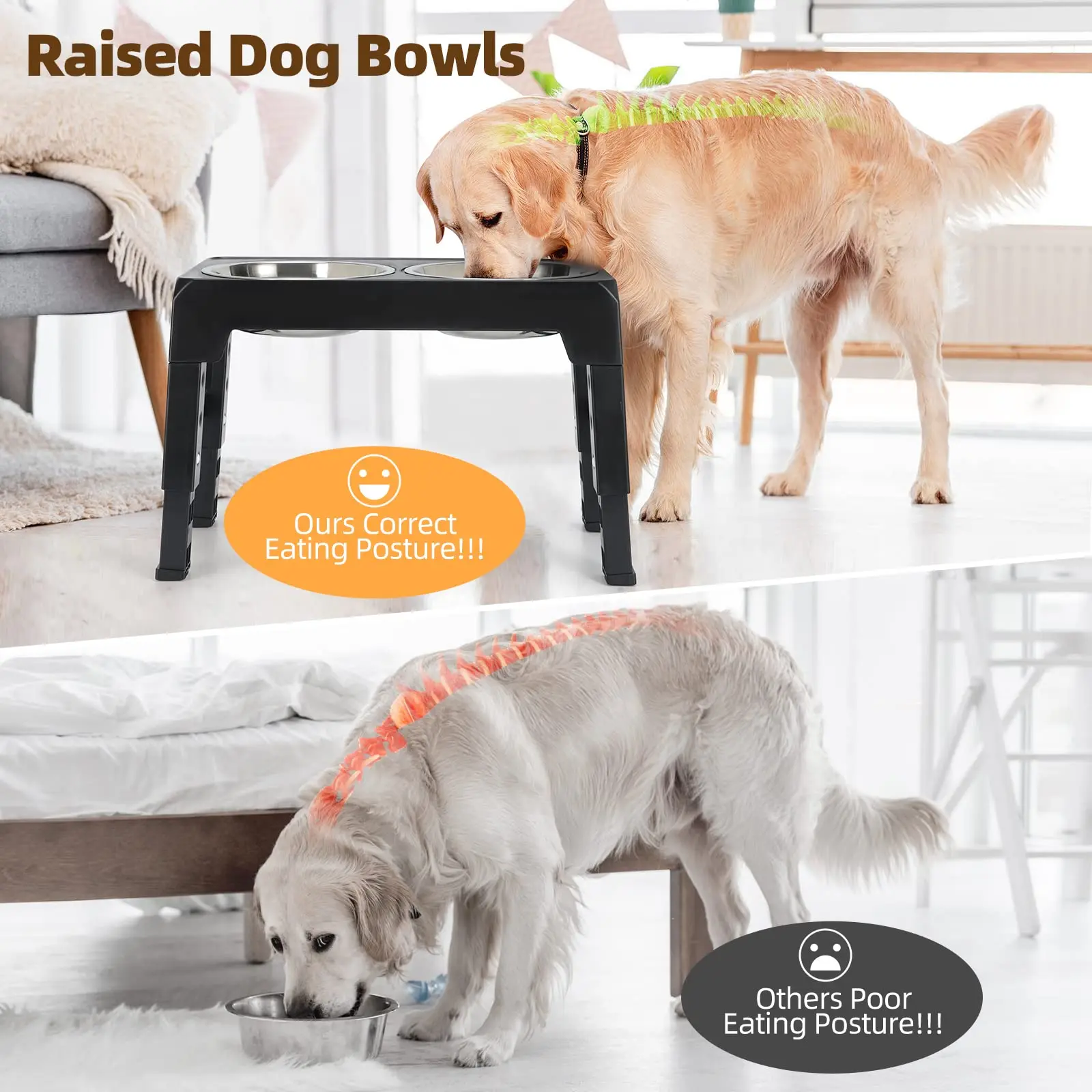 Elevated Dog Feeder Dogs Bowls Adjustable Raised Stand with Double Stainless Steel Food Water Bowls for Small Medium Large Dogs