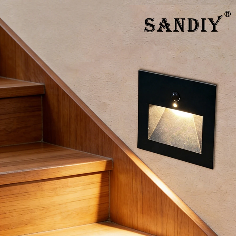 SANDIY Recessed Step Light Outdoor Wall Sconce with Motion Sensor Waterproof Stair Lamp IP65 Nightlights for Corridorr Garden 3W