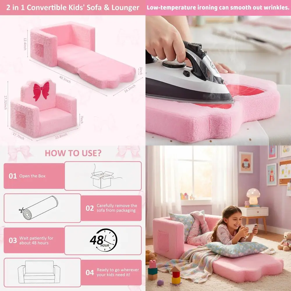 

Convertible 2-in-1 Toddler Couch, Comfortable Chair for Kids, Suitable for Boys and Girls, Ideal for Birthdays and Children's Da