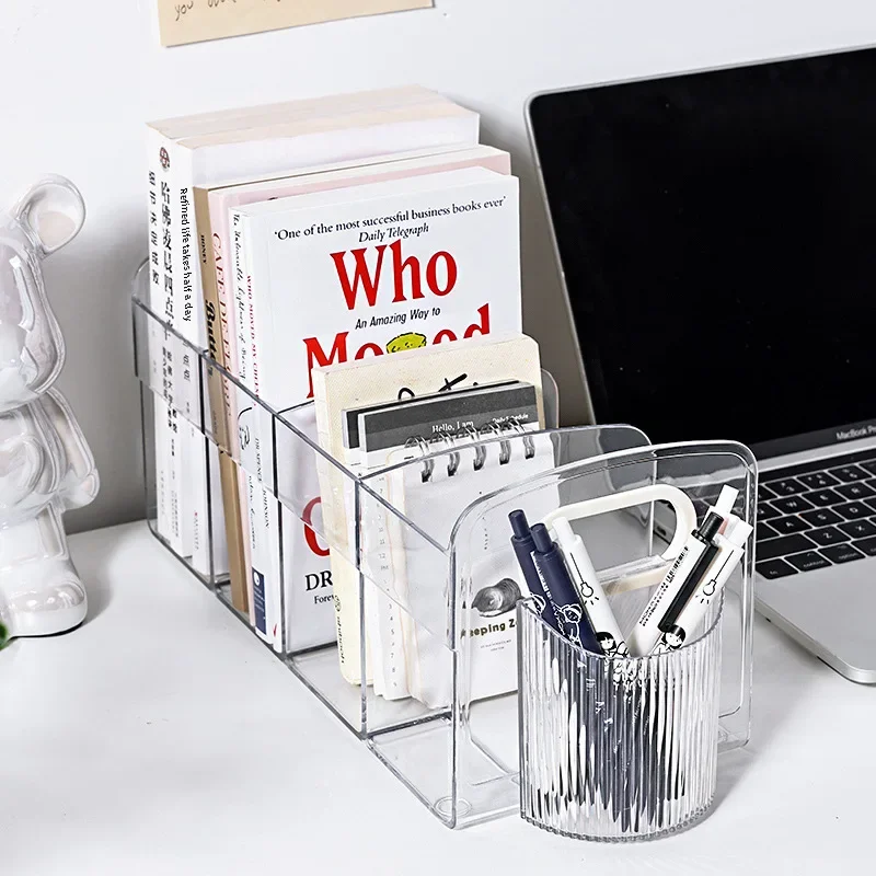 Transparent Acrylic Book Rack Reading Stand Desk Partition Display Shelf Student Organizer Storage Container Literature Ends