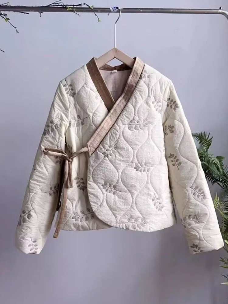 

Новая китайская хлопковая куртка Sle ort, женская зимняя версия Thiened ort, верхняя одежда на пуговицах с вышивкой, пальто ханьфу в стиле ретро