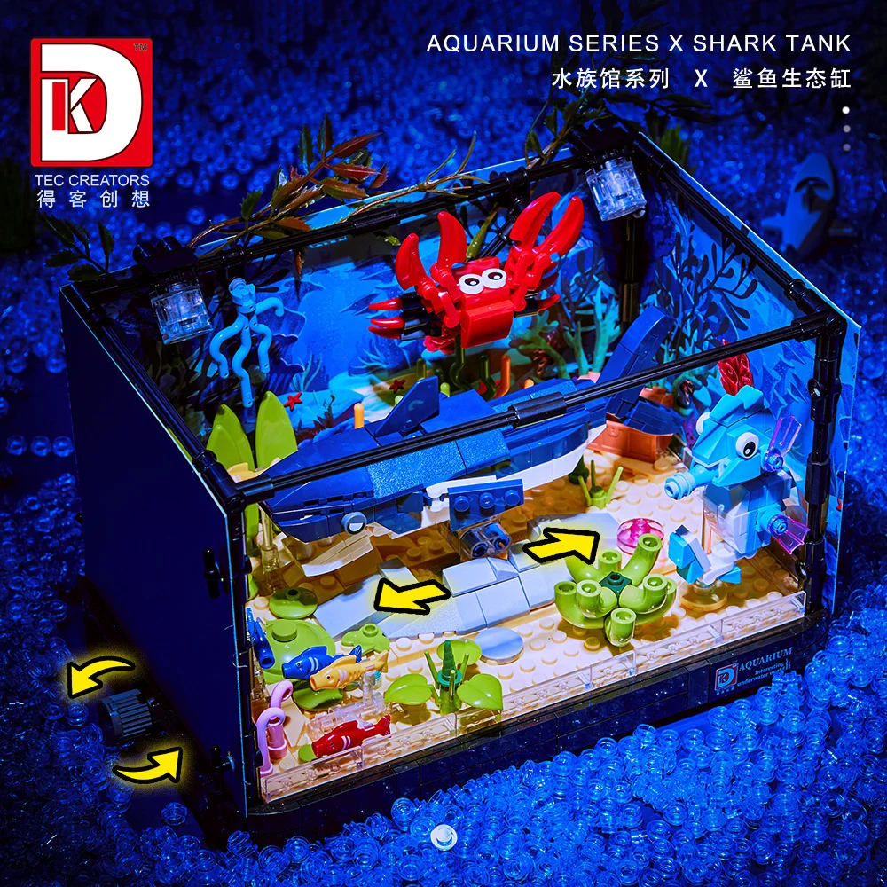 648PCS Shark Ecosystem Marine Habitat Aquatic Life Custom Display Model Terrarium Construction Assembly Kit Educational Present