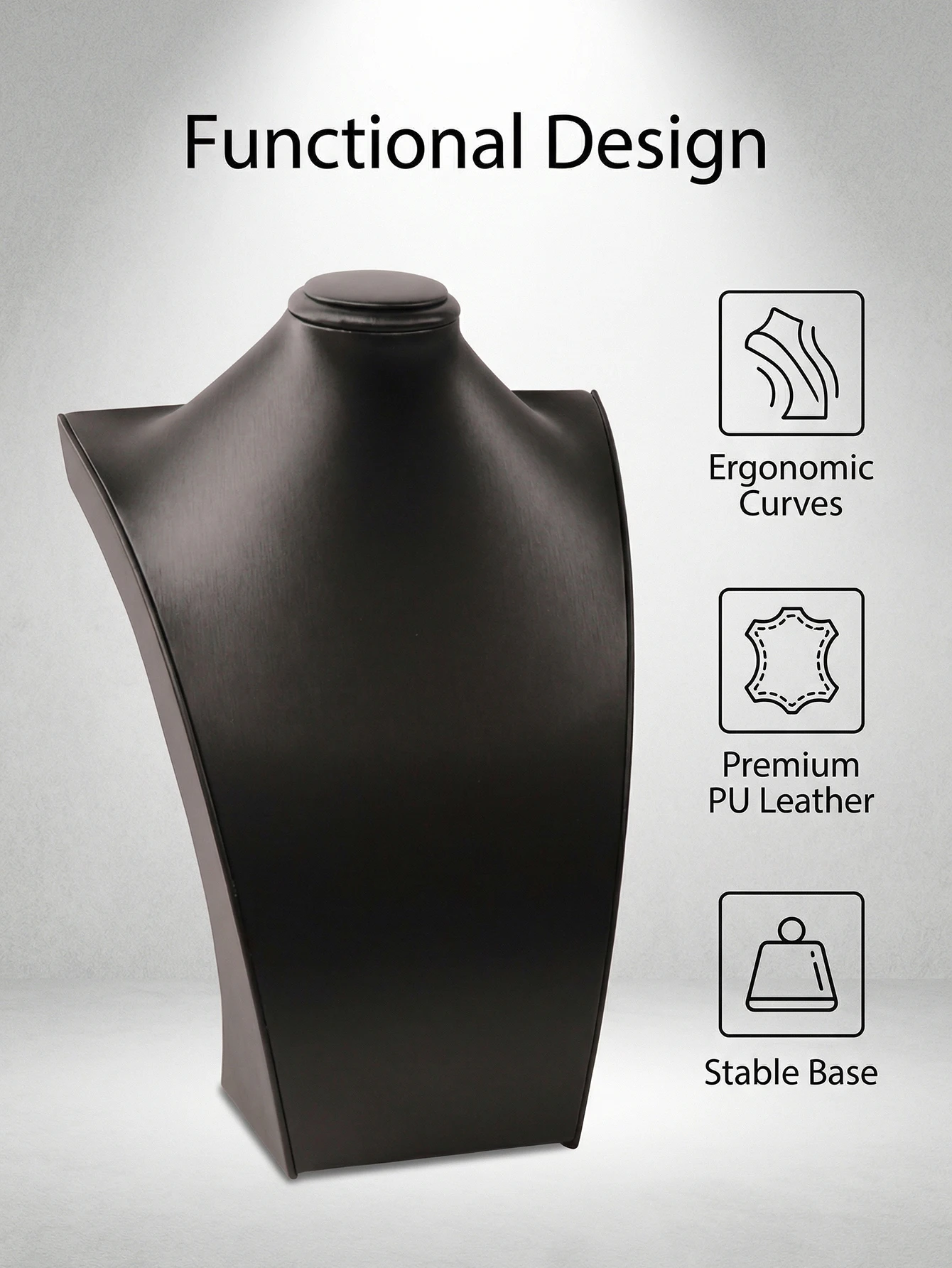 PU Leather Necklace Display Bust, Ergonomic Mannequin Jewelry Stand for Necklaces, Pendants & Chains, Professional Showcase
