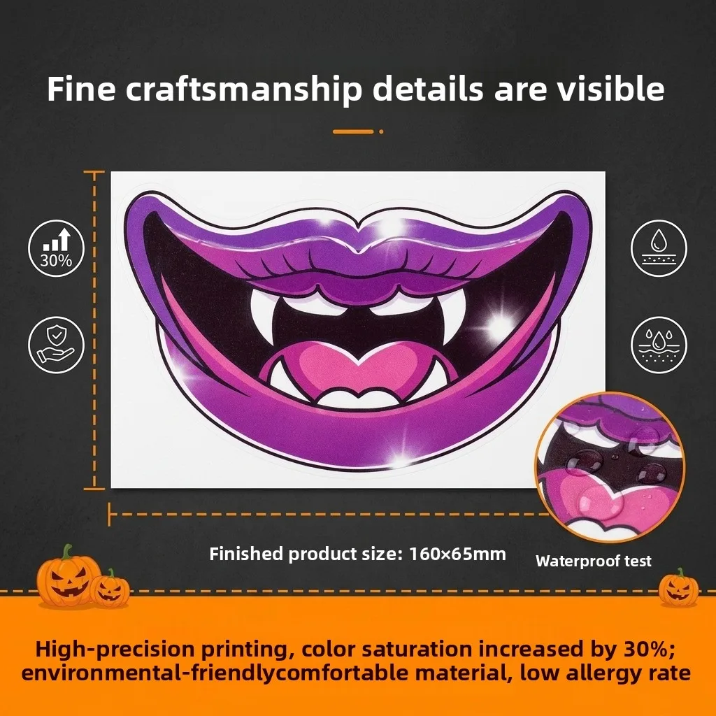 10 Pcs Halloween Vampire Teeth Lip Tattoo Stickers Temporary Waterproof Party Makeup Face Stickers for Halloween