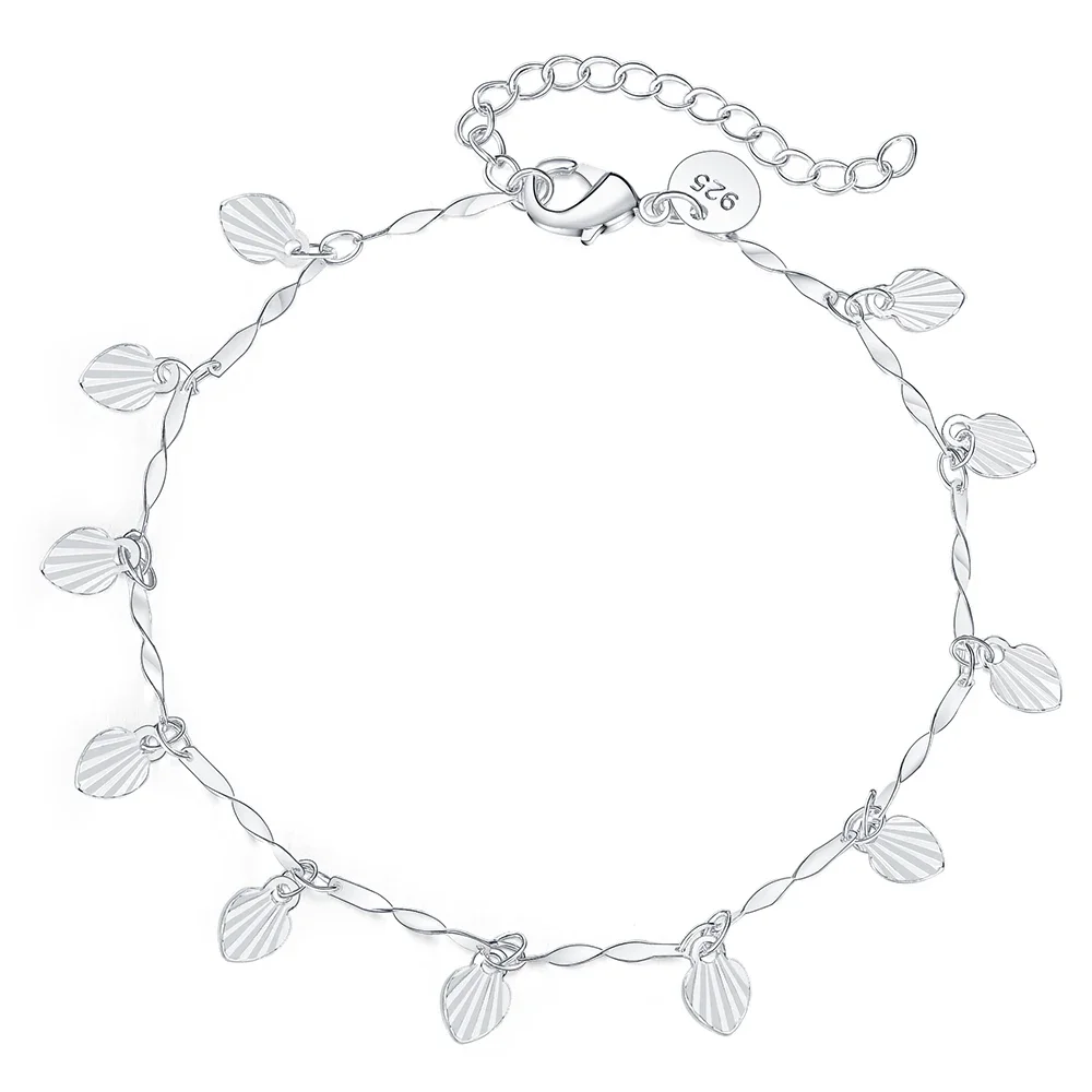 تعزيز كبير 925 فضي اللون جميلة لطيفة ورقة سلسلة سوار المرأة موضة سحر خلخال حفل زفاف لطيف هدية 20 سنتيمتر سلسلة #5