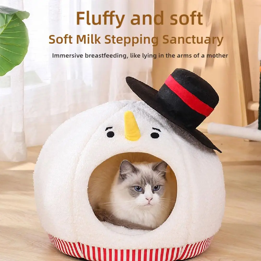 Cat Nest Universal Autumn and Winter Semi-closed Cat House Cute Puppy Cave Sofa Pet Bed Christmas Snowman Cat Nest Pet Supplies