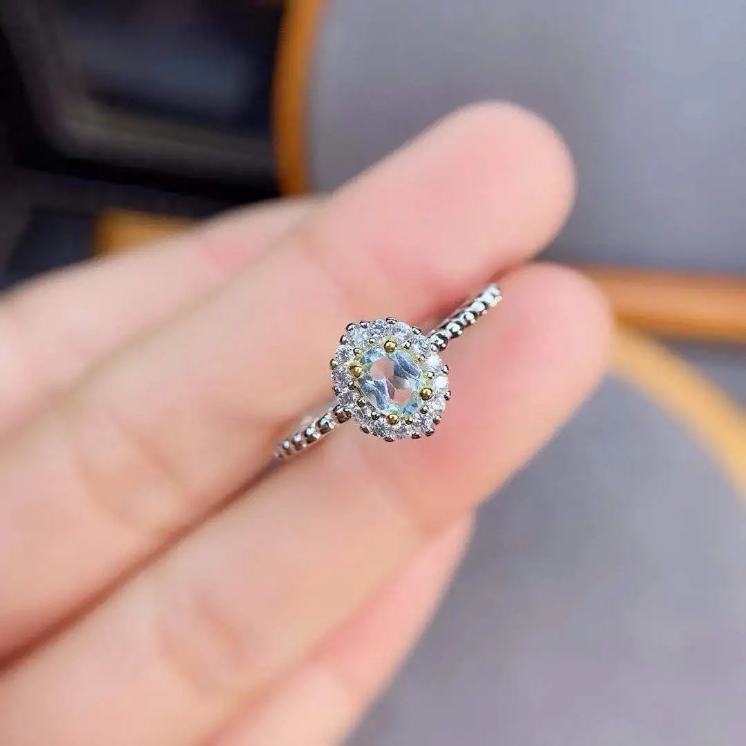 

The Best Wedding Gift 925 Sterling Silver Fashion Natural Aquamarine Ring For Women Wedding Ring