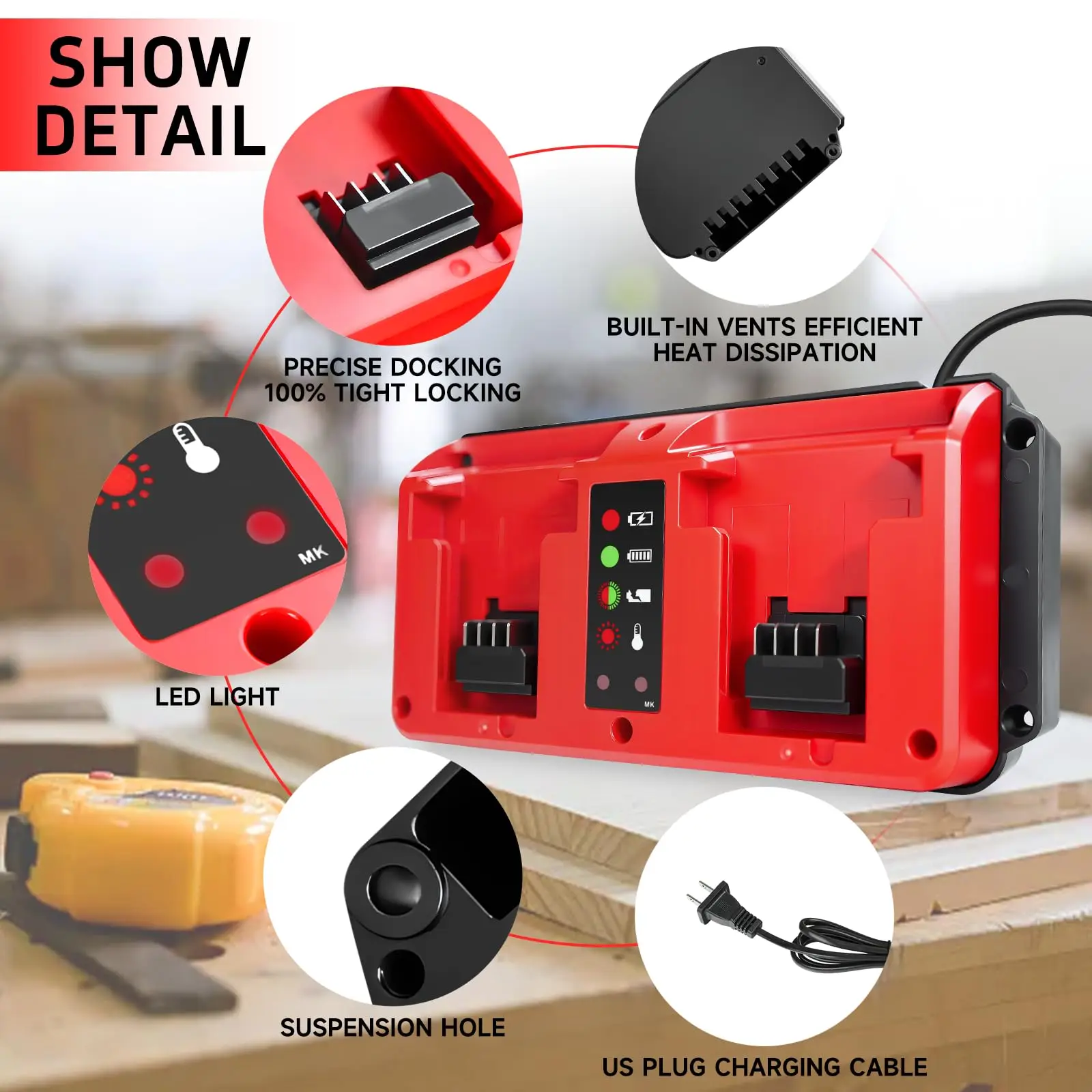 Cargador rápido compatible baterías de iones de litio Milwaukee - imagen 3