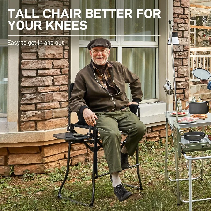 2 قطعة المحمولة 30.7 مقعد ارتفاع طويل القامة كرسي تخييم قابل للطي مع طاولة جانبية للمناسبات الخارجية العروض الحرفية وفناني الماكياج #4