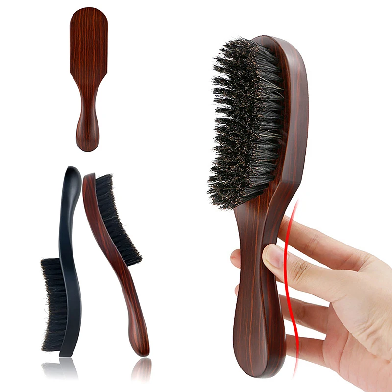 Wood Handle Boar Bristle Cleaning Brush Hairdressing Men Beard Brush Anti Static Barber Hair Styling Comb Shaving Tools