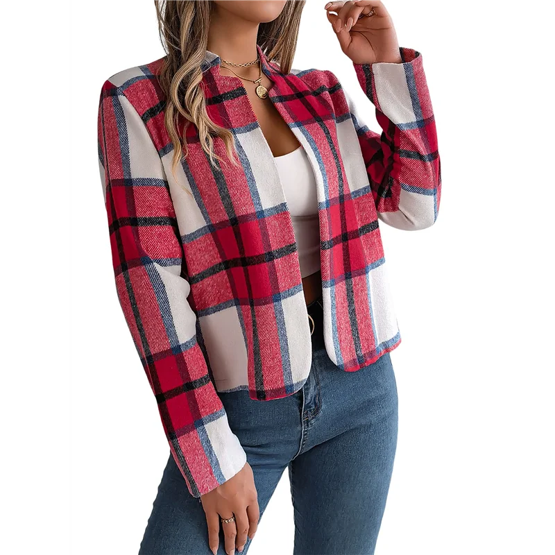 AOAO-Women's Cropped Plaid Shacket Jacket Button Down Long Sleeve Shirts Tops