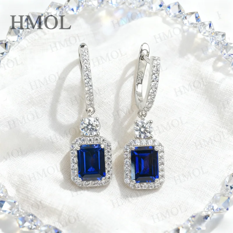 أقراط مخصصة للنساء قطع الزمرد 2.7-4CT مختبر نمت الأحجار الكريمة روبي/الياقوت/بادبارادشا هيبوالرجينيك هدية الكريسماس #2