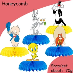 5Pcs Looney Tunes Theme Party Honeycomb Centerpieces Ornaments Table Decorations Looney Birthday Party Supplies Kids Favors Gif