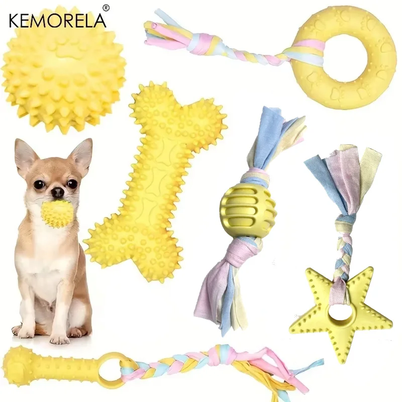 6-teiliges Set Haustier-Kauspielzeug aus weichem Gummi, bissfest, Knochenform, Zähneknirschen, Kauspielzeug für kleine Hunde, Training, Heimtierbedarf