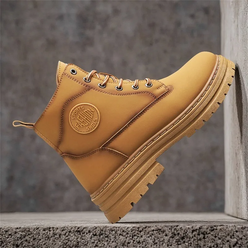 الرجعية أحذية عالية الجودة غير رسمية للرجال الشتاء مكتنزة راوند أحذية الرجال دراجة نارية حذاء من الجلد الدانتيل متابعة العمل الأحذية بوتاس Hombre