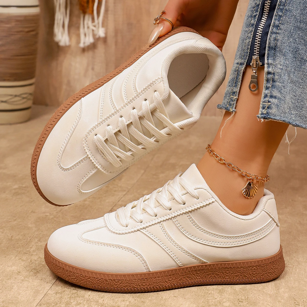Zapatillas Retro Marrones con Plataforma para Mujer 2026, Estilo Plano, Calzado Deportivo Alemán, Tallas Grandes 43, Antideslizantes, Suela Gruesa, Vulcanizadas
