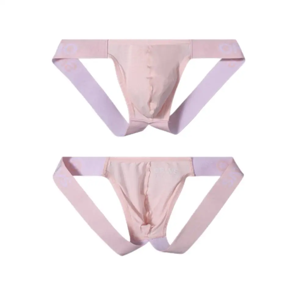 2Pcs Men's Thongs Modal Sexy Trendy Underwear Macaron Powder Quick Dry Soft Solit Comfortable and Breathable Same-sex Underwear