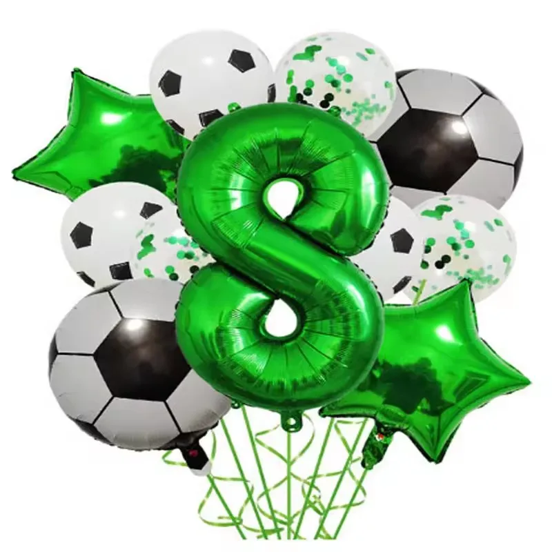 11 قطعة من بالونات كرة القدم Globos لتزيين حفلات أعياد الميلاد للأطفال الأولاد باللون الأخضر، مستلزمات رياضية لكرة القدم