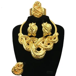 Hot Selling Italian Gold Plated Jewelry Women's Wedding Party Banquet Big Pendant Light Weight Bold Jewelry Sets FHK18180
