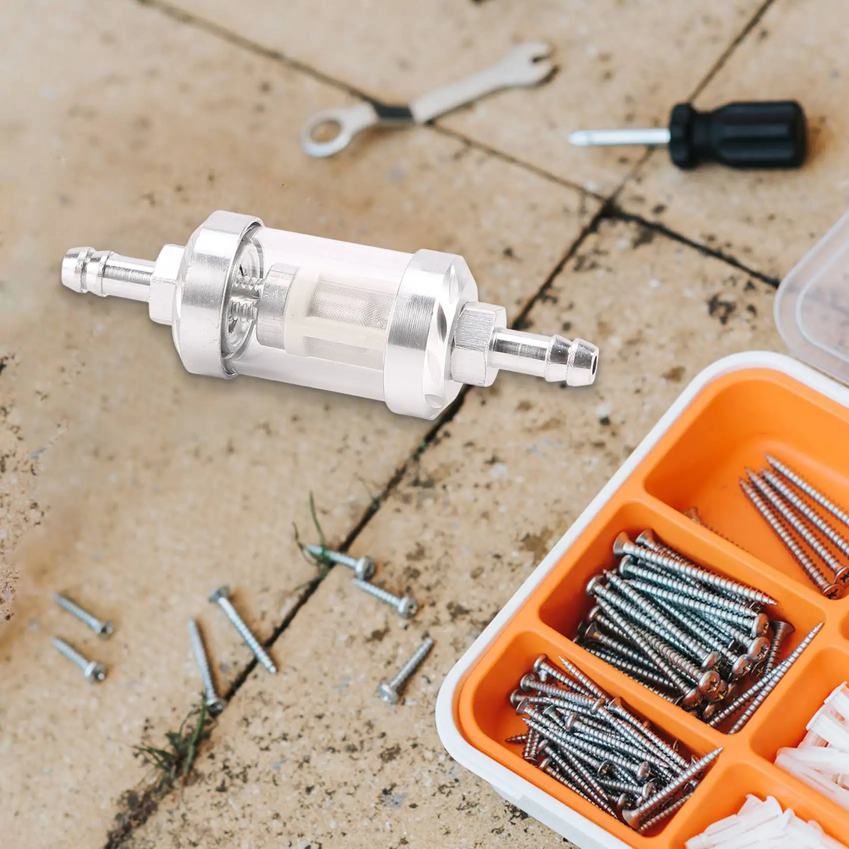 A17G Universal Chrome Glass การใช้เบนซินน้ํามันดิบเครื่องยนต์กรองอินไลน์ 5/16 "8 มม.สําหรับรถจักรยานยนต์