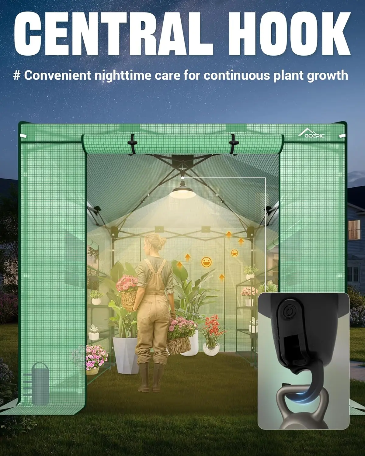All Season Indoor/Outdoor Portable Greenhouse with PE Cover, Green/Clear, 4 Sandbags, Roll-Up Zipper Doors and Side Windows