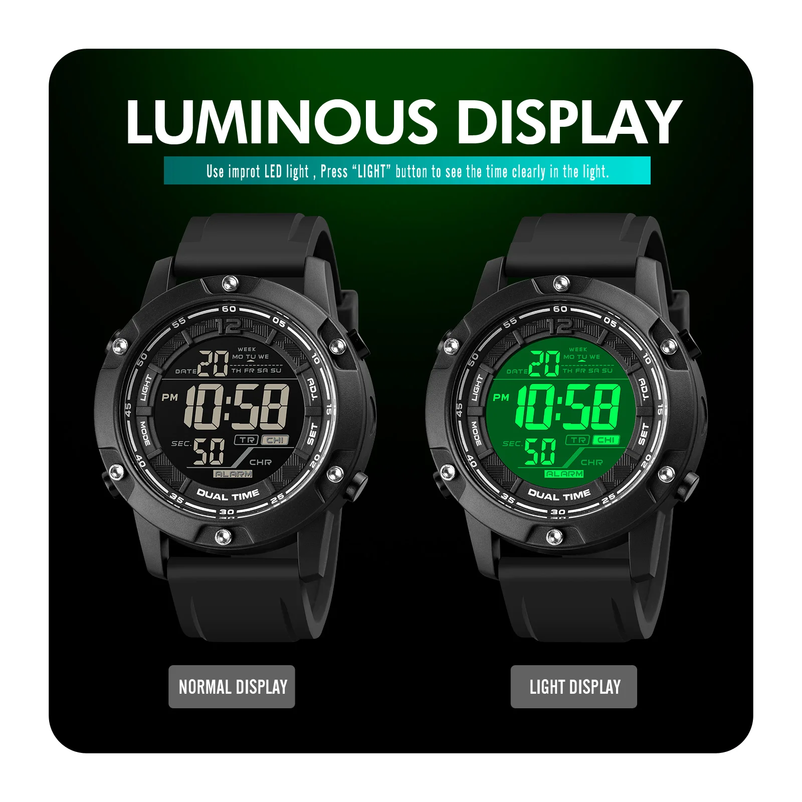 SKMEI Top Band Swimming Digital Sports Watch Mens 10Bar Waterproof Countdown LED Light Wristwatches Alarm