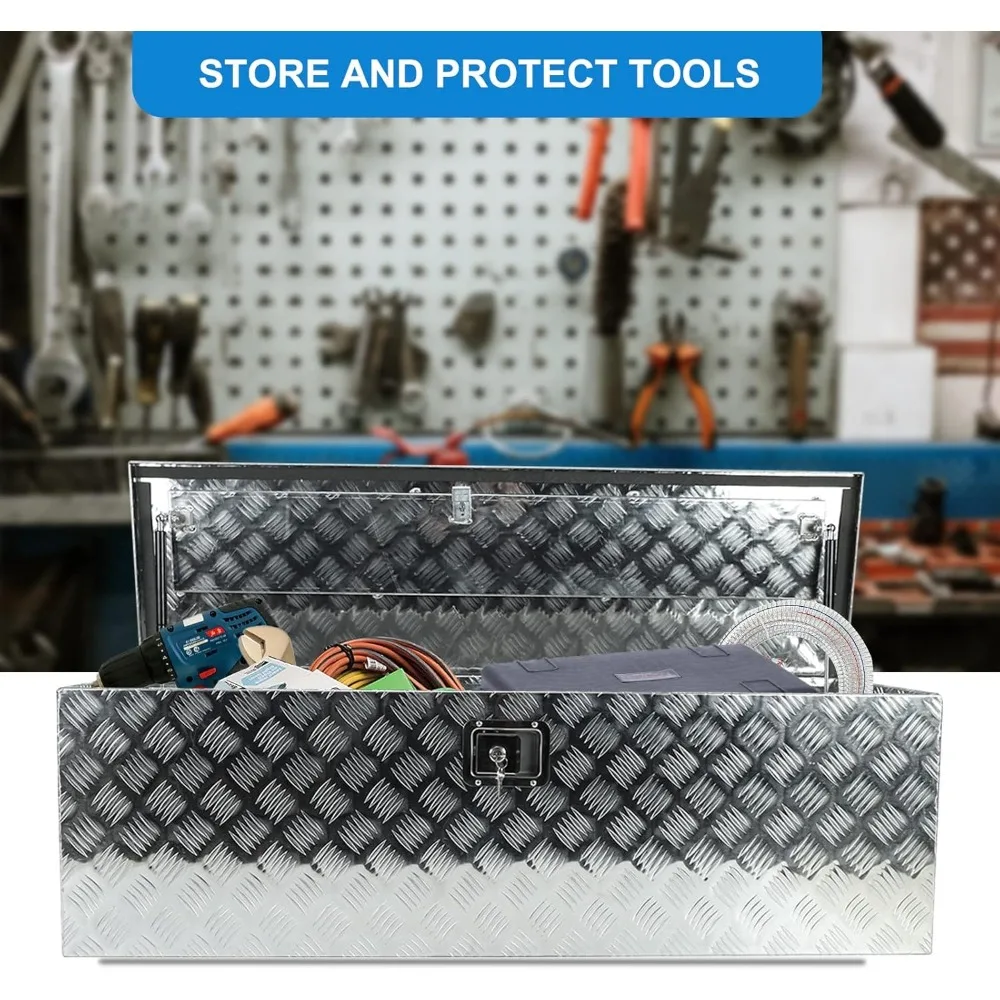 صندوق أدوات سرير شاحنة من الألومنيوم شديد التحمل مقاس 49 بوصة × 15 بوصة × 15 بوصة مع نمط مداس 5 بار لشاحنات الالتقاط، الجزء السفلي من الجسم