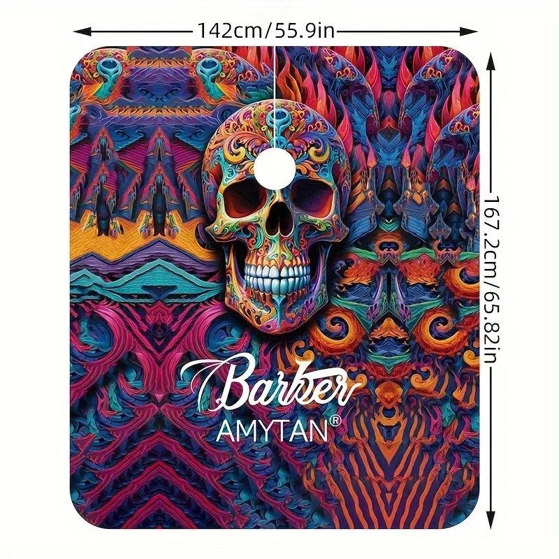 Skull Print Design – Vibrant Mexican Skull Print Salon Barber Cloth Adjustable Snap Closure Haircut Apron for Hair Styling