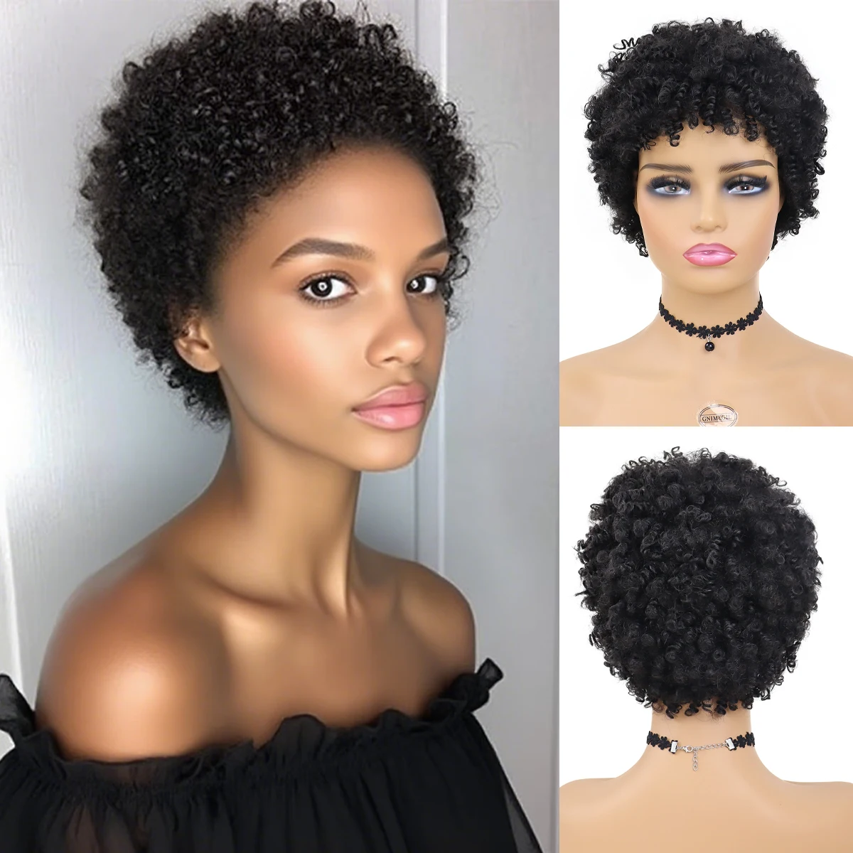 女性用合成ウィッグ-アフロ-キンキーカーリーヘア-ナチュラルブラックカラー-アフリカ系アメリカ人女性ウィッグ-デイリーコスプレパーティー-耐熱性