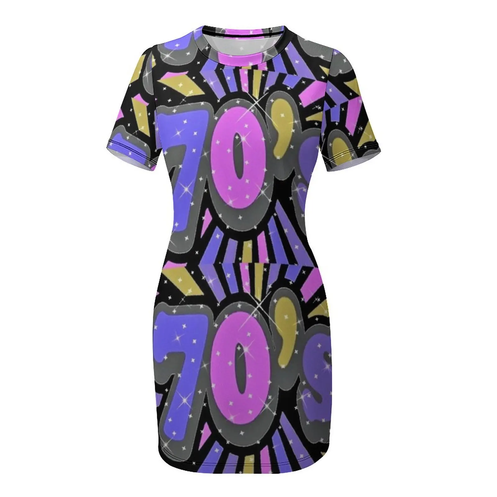 반짝이는 70년대 스타일 반팔 드레스, 2025 여성 롱 드레스, 여름 의류, 시크하고 우아한 여성 드레스