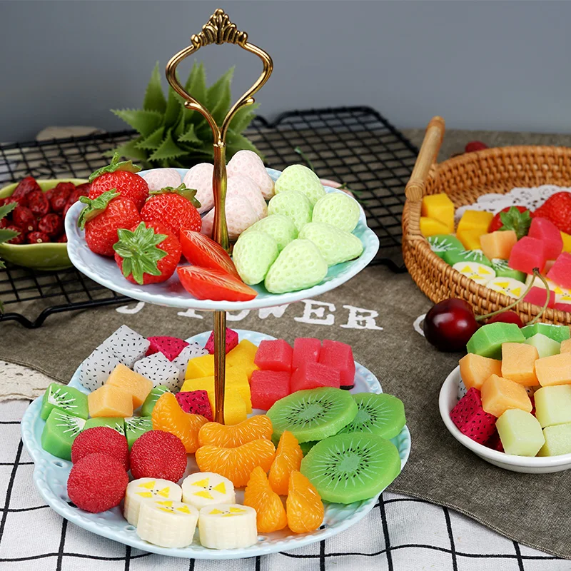 Simulation Fruit Slices Fake Fruits Artificial Apple Lemon Mango Watermelon Model Props Party Kitchen Home Decor 10pc/lot