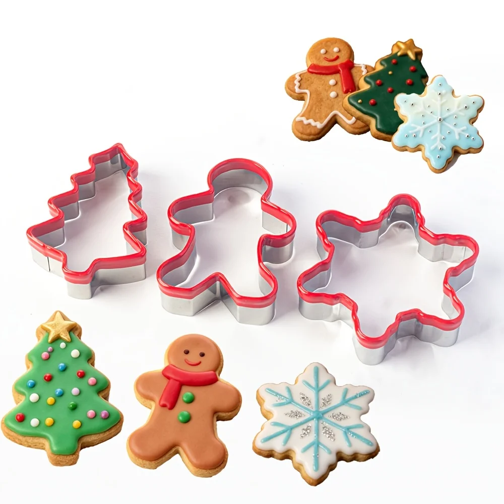 3Pcs Christmas Cookie Cutters Set Gingerbread Man Tree Snowflake Stainless Steel Baking Mold