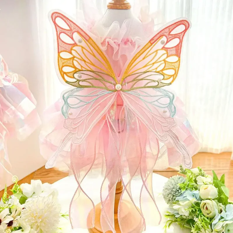 

Butterfly Princess Dress Pet Dog Clothes Sweet Clothes Dog Dog Super Small Cute Chihuahua Soft Print Summer Pink Girl Mascot