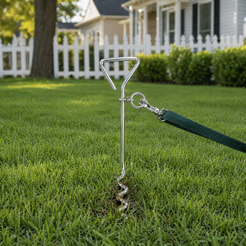 Ground Spike Heavy Duty Dog Stake Rust-Proof Reinforced Dog Ground Anchor Anti-Escape Sturdy Dog Tether Stake Lawn and Yard