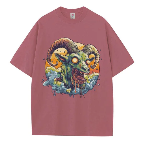 코튼 헐렁한 티셔츠, 그래픽 티, 드롭 숄더, 오버사이즈 반팔, 디자이너 의류, 좀비 염소 그래픽, 유니섹스 상의 